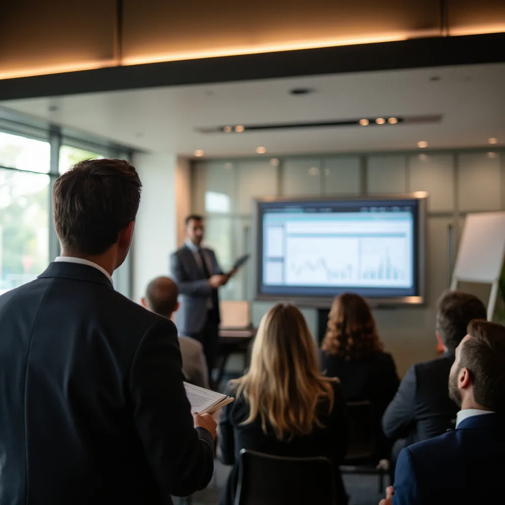 Consultor presentando estrategias financieras en seminario en Argentina